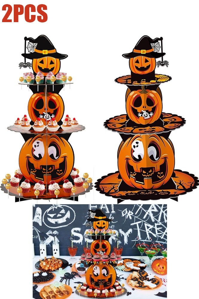 2-Pack Cupcake Stand Set, 3-Tier Cardboard Cupcake Tower, Holds 24 Cupcakes, Dessert Stand, Perfect for Birthday Baby Shower Party Decoration Halloween - Image 1