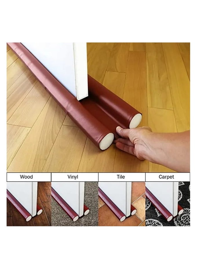 LEATHER DOOR BOTTOM SEALING STRIP GUARD SOUND PROOF NOISE REDUCTION UNDER DOOR DRAFT STOPPER, DUST-PROOF & WATERPROOF FOR SEAL STRIP, EASY INSTALL UNDER-DOOR WEATHER STRIPPING(SIZE 95 CM) BROWN