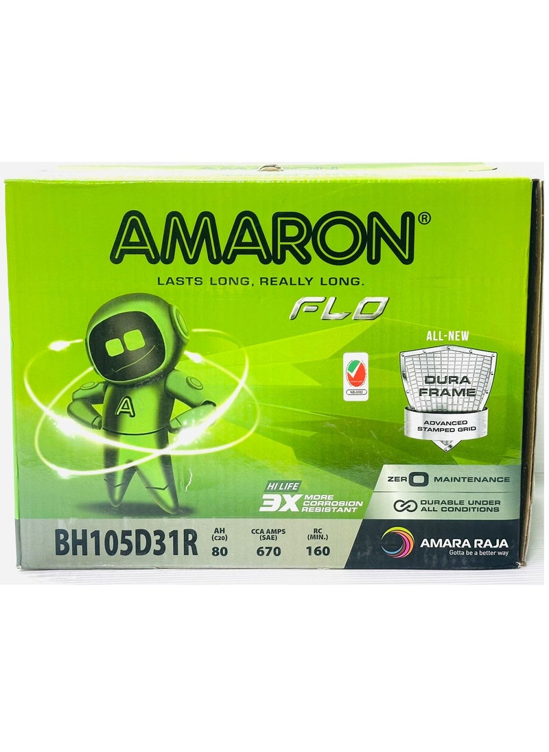 Amaron - Car Battery 12V 80AH 105D31R-MF R-Layout - Image 1
