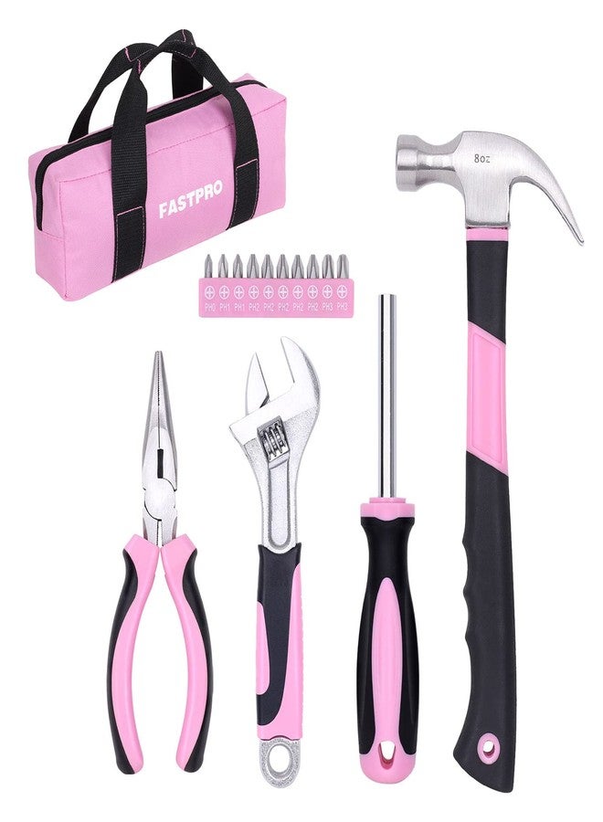 FASTPRO 15-Piece Pink Tool Kit, Household Tools Set for Women, Hand Tools for Home Maintenance & Repairing, Includes Tool Bag - Image 1
