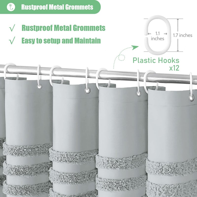 Dynamene Gray Fabric Startain Suffted Chenille Stringed Screed Screens Sertains for Bathroom Boho Farmhouse Right - Image 4