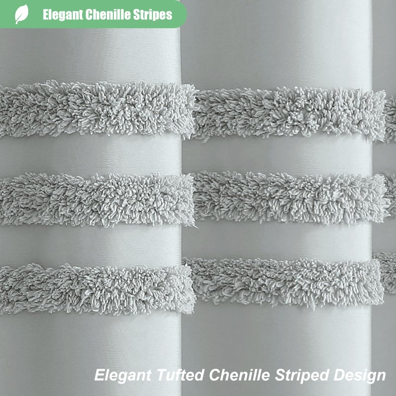 Dynamene Gray Fabric Startain Suffted Chenille Stringed Screed Screens Sertains for Bathroom Boho Farmhouse Right - Image 1
