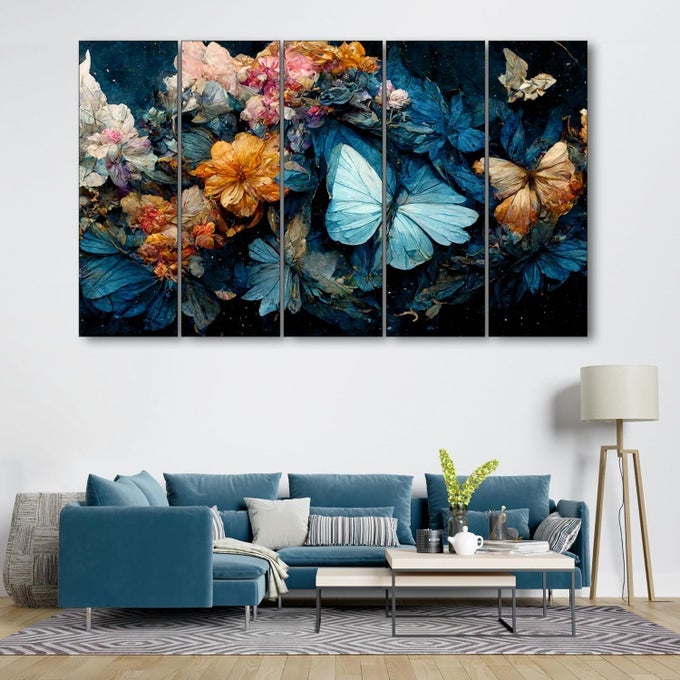 BEAUTIFUL BUTTERFLY PAINTING WITH FRAME 5 BIG SIZE 36X60 WALL ART FOR LIVING ROOMBEDROOMDRAWING ROOMHOTELSWOODEN FRAMEDDIGITAL PAINTING