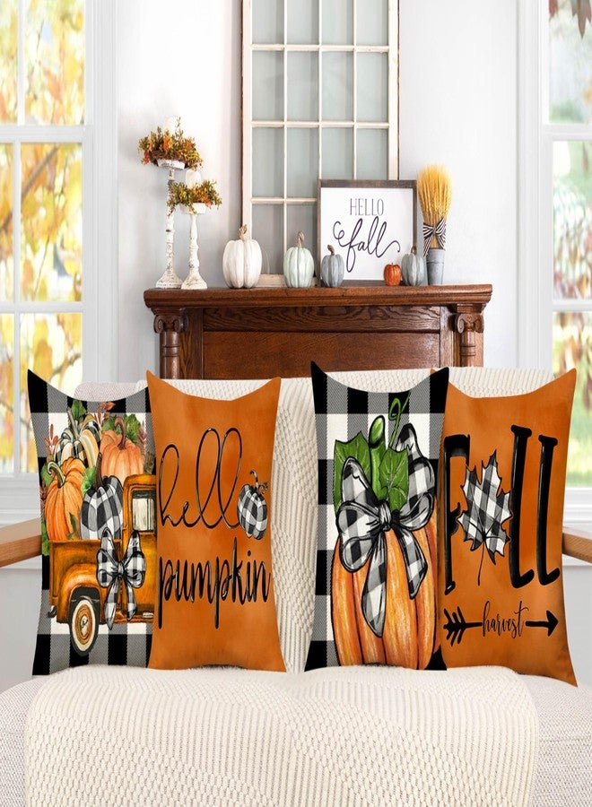 4TH Emotion Fall Pillow Covers 18x18 Set of 4 Thanksgiving Buffalo Check Farmhouse Decorations Orange Pumpkin Outdoor Autumn Farm Truck Pillows Decorative Throw Cushion Case for Home Decor S23F22 - Image 2