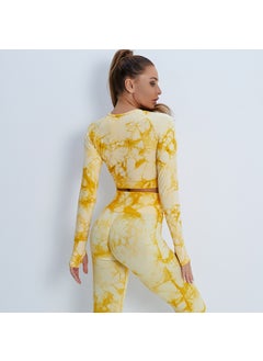 Seamless Tie-Dye Yoga Suit for Women Autumn Yellow long sleeve