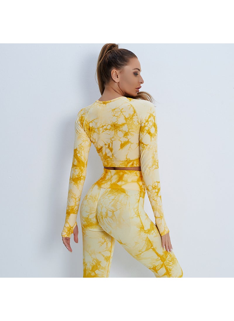 Generic - Seamless Tie-Dye Yoga Suit for Women Autumn Yellow long sleeve - Image 1