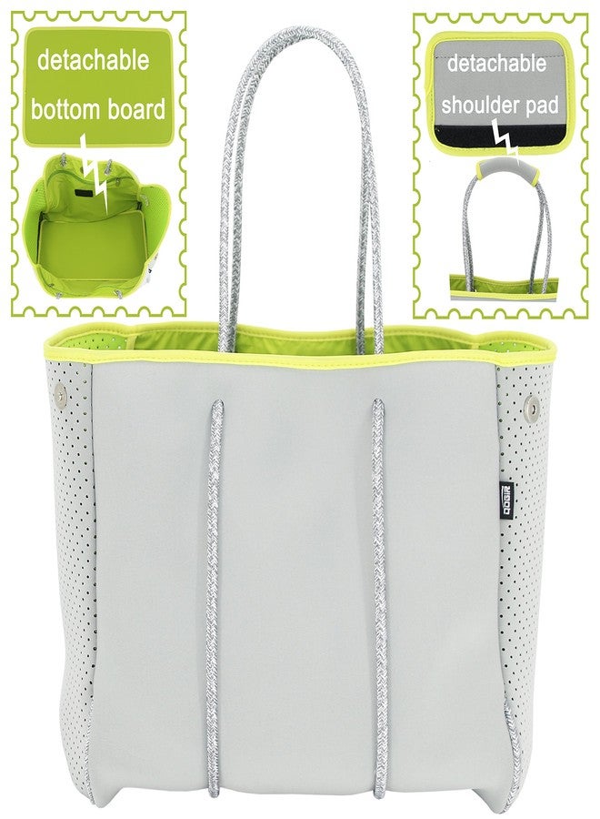 QOGiR Neoprene Multipurpose Beach Bag Tote with Inner Zipper Pocket (Light Grey, X-Large) - Image 3