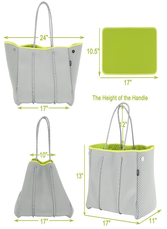 QOGiR Neoprene Multipurpose Beach Bag Tote with Inner Zipper Pocket (Light Grey, X-Large) - Image 4