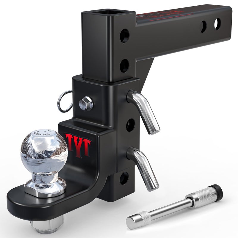 TYT Adjustable Trailer Hitch Ball Mount, 2" Towing Ball 7500 LBS, 9-1/2" Drop and 8-1/4" Rise, Fits 2-in Receiver with 2 Pin&Clips and 5/8" Premium Pin Lock for Heavy Duty Truck - Image 1