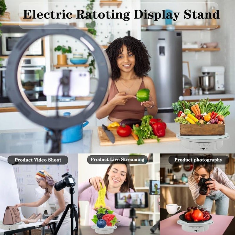 JAYEGT 3 in 1 Rotating Display Stand with 5.74/7.08/8.66 inch Replacement Mirror Cover，22lbs Load , 360 Degree Electronic Turntable for Photography Products Display (Mirror/3 in1 / White/ Remote - Image 3