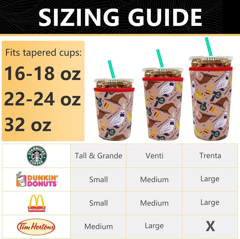 YR Reusable Neoprene Insulator Sleeve for Iced Coffee Cups, 3 Pack Coffee Coolies sleeves for Iced u0026 Hot Drinks, Cold Beverage Cooler Compatible with Starbucks Coffee and More (Horcrux) - Image 2
