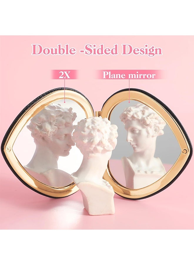 Heart Shaped Double-Sided 1X/2X Magnifying Mirror, Compact Folding PU Leather Makeup Mirror, Ultra-Portable for Women Home Office Travel - Image 3