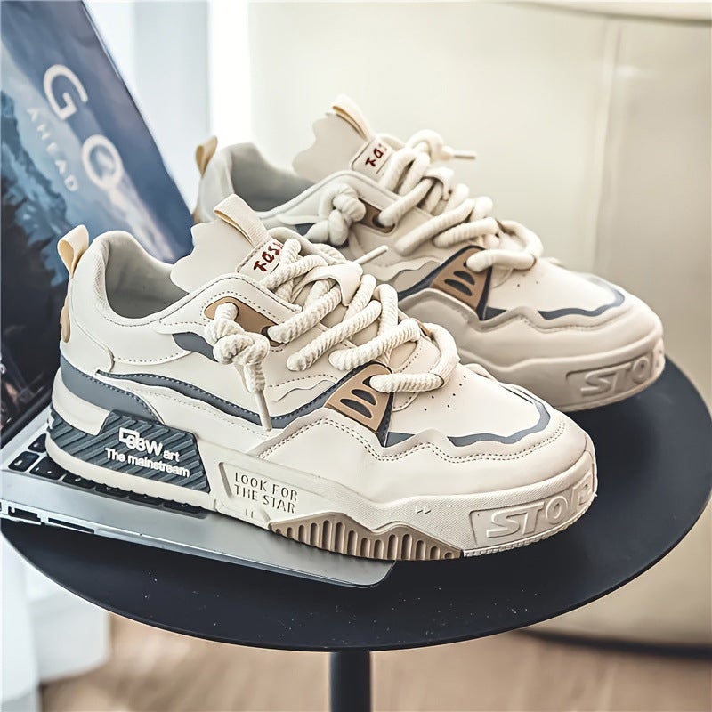 plus size Mens Shoes 2025 New Foreign Trade Special Casual sneaker Mens Thick Sole Height Increasing Leather 46 Size Board Shoes Beige [E129]] 