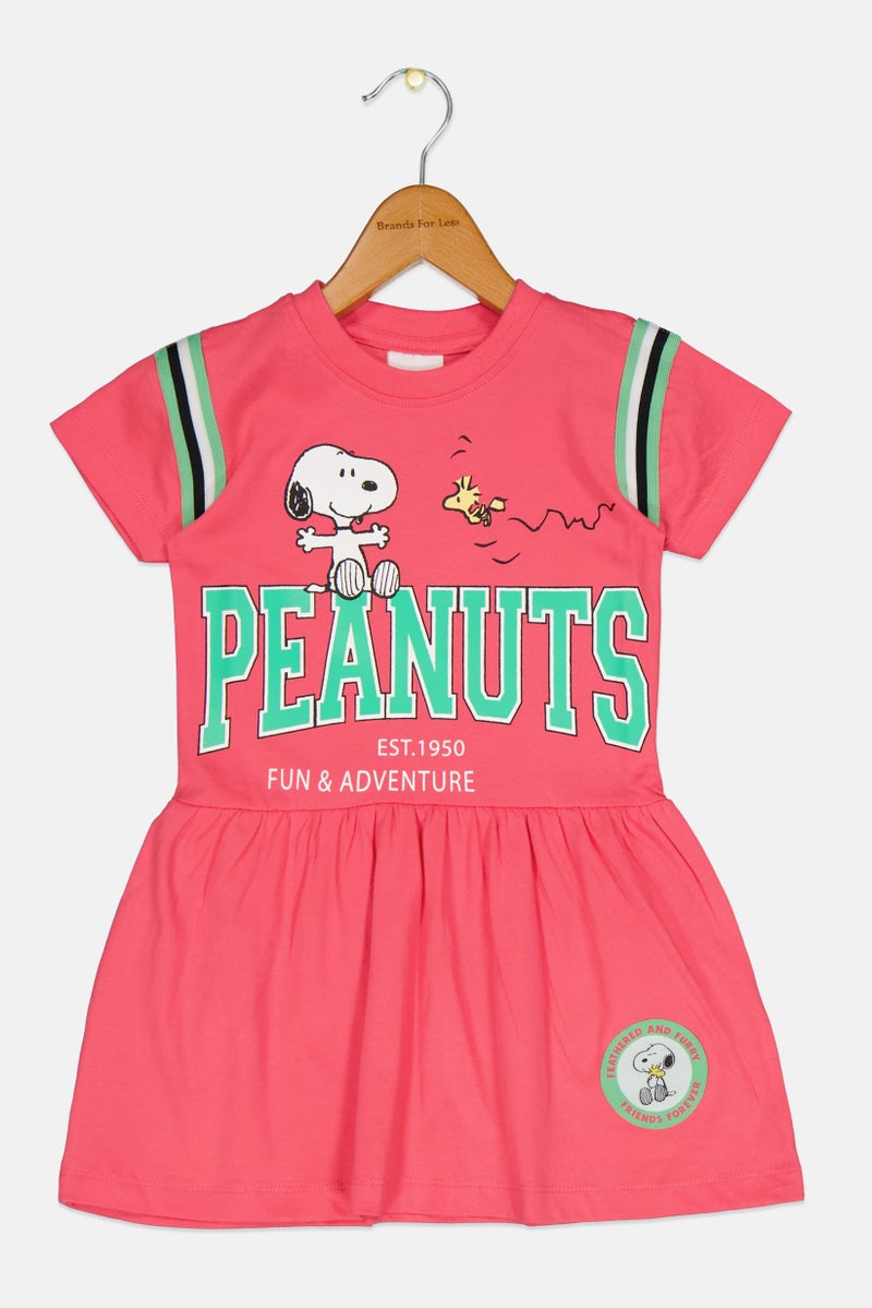 Peanuts Toddlers Girl  Short Sleeve Graphic Dress, Pink - Image 1