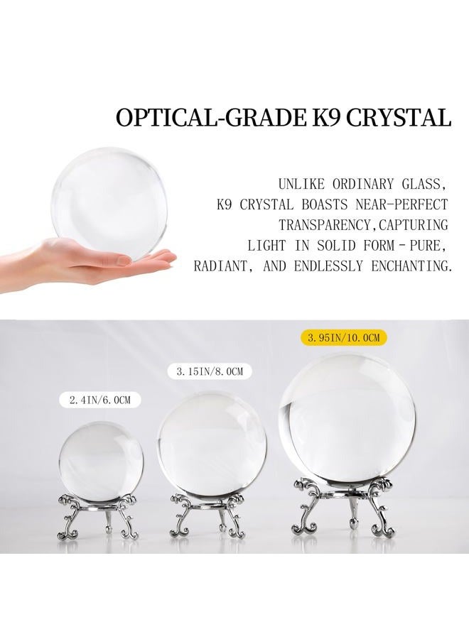 QIANCHANG 100mm Clear Crystal Ball with Stand, Photography Lensball Prop for Magical Shots, Optical Glass Sphere Decorative Balls Gifts for Meditation Divination - Image 2