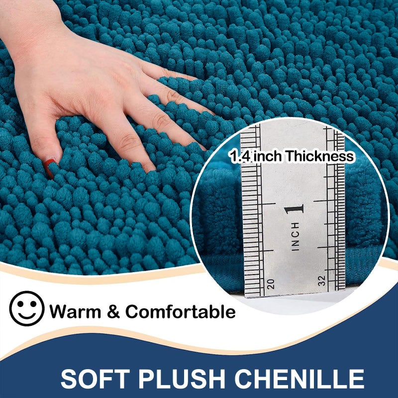 Arotive Luxury Chenille Bathroom Rug Mat  Extra Soft Thick Absorbent Shaggy Bath Rugs  Non-Slip Machine Wash Dry Plush Bath Mats for Bathroom  Shower  and Tub (24""x16""  Peacock Blue) - Image 1