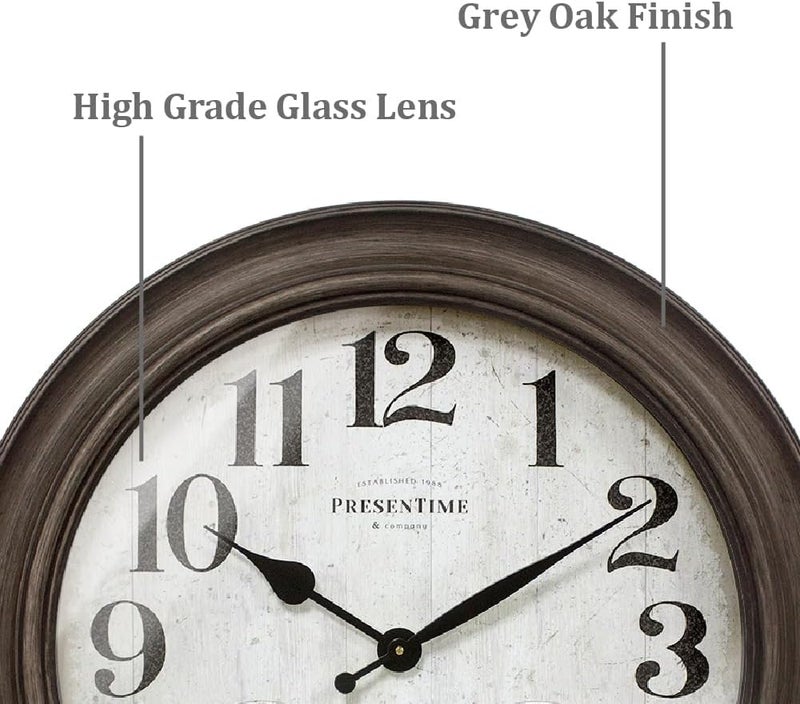 Presentime & Co. 26" Clifton in/Outdoor Farmhouse Clock with Thermometer & Hygrometer as All in One Weather Station, Farmhouse Wall Art and Timepiece for Home Decoration, Grey Oak Finish - Image 2