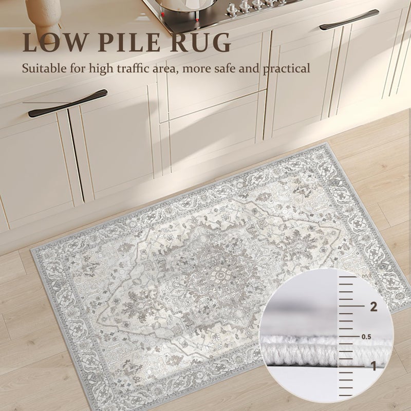 Deerly Vintage Area Rug 3x5 Small Entryway Rug Boho Thin Area Rugs for Living Room Non-Slip Lightweight Washable Rug for Kitchen Entryway Bedroom Dining Room Office, Beige/Multi - Image 5