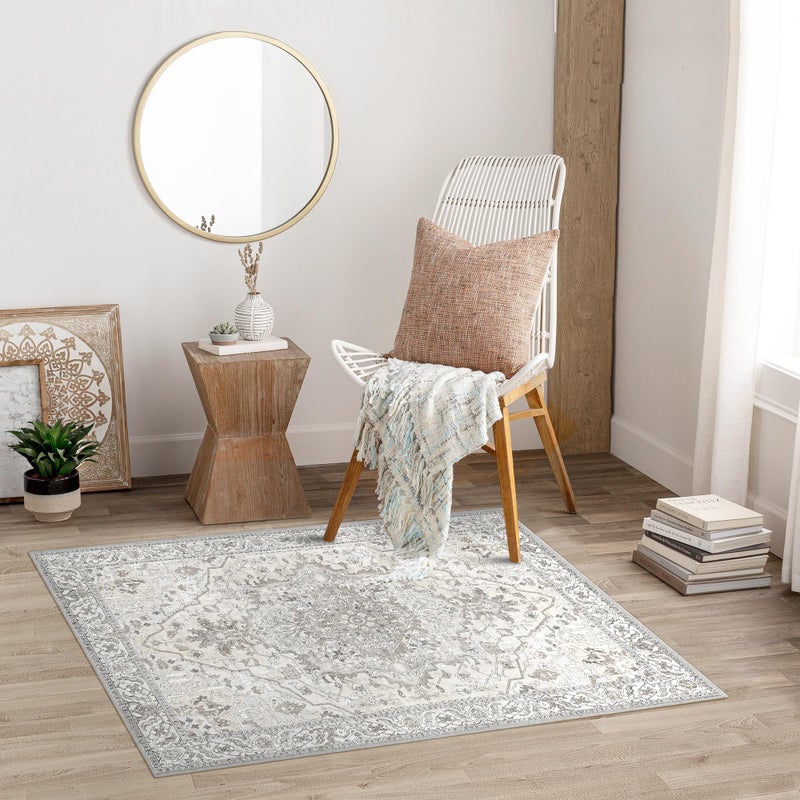 Deerly Vintage Area Rug 3x5 Small Entryway Rug Boho Thin Area Rugs for Living Room Non-Slip Lightweight Washable Rug for Kitchen Entryway Bedroom Dining Room Office, Beige/Multi - Image 1