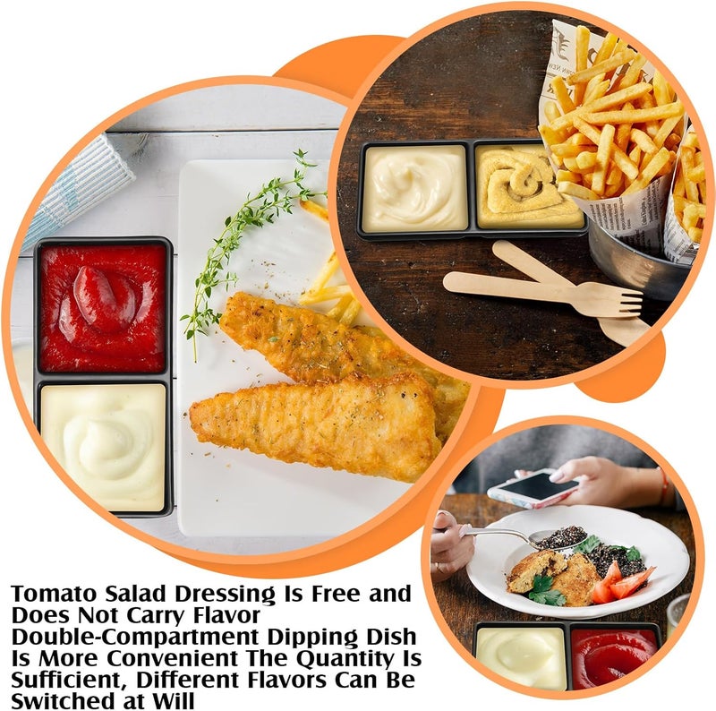 Gejoy 6 Pcs Dual Dipping Sauce Bowls Soy Sauce Dish Bowls Two Compartments Party Trays Divided Fondue Plates for Restaurant Kitchen Sushi Soy Black - Image 4
