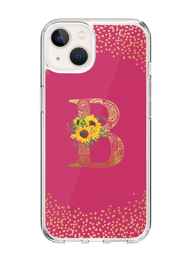 Stylizedd Classic Clear Case For iPhone 14, Hybrid Soft Case Thin Cover- Custom Monogram Initial Letter Mandala Floral Pattern Alphabet - B(Dark Pink Rose) - Image 1