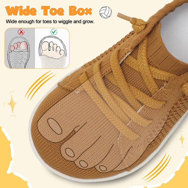 LeIsfIt Toddler Wide Shoes Girls Boys Barefoot Shoes Kids Zero Drop Minimalist Sneakers Breathable Slip on Tennis Sneakers Brown 12 Little Kid - Image 3