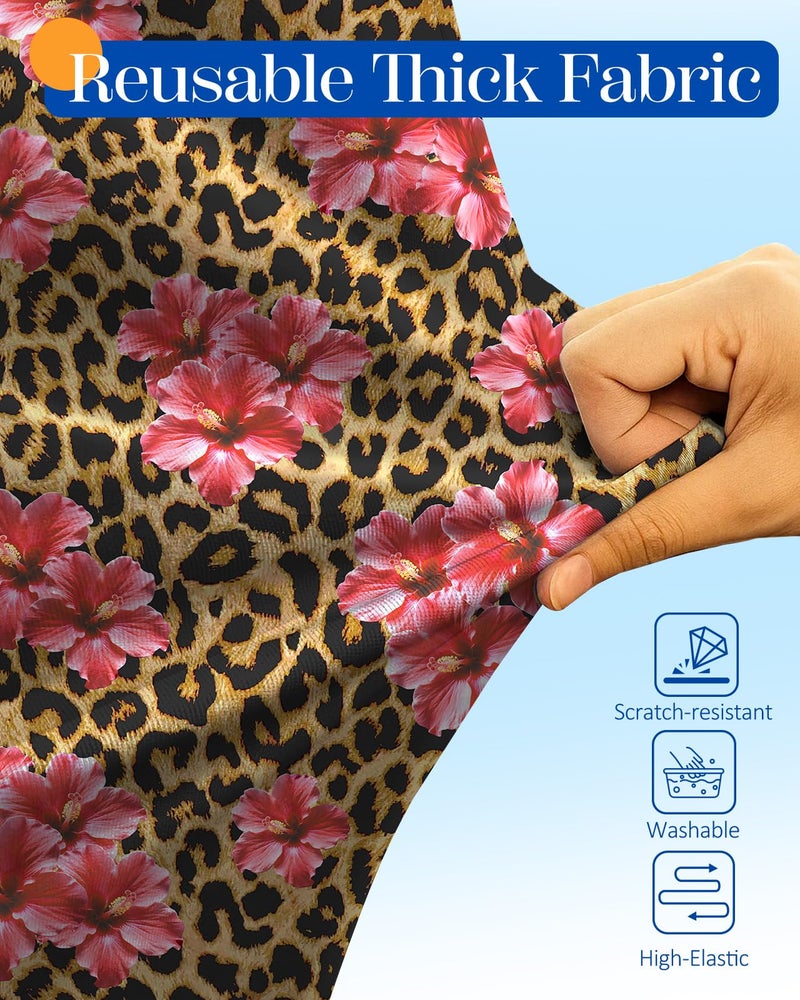 Slohif Luggage Cover for Suitcase Tsa Approved Protector - Brown Leopard Pink Flower Luggage Sleeve Medium Suit Case Cover Travel Stretch Baggage Case Protective Washable Fit 24-27 Inch - Image 4