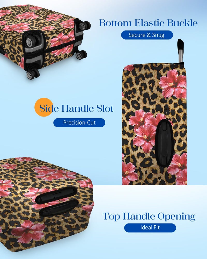 Slohif Luggage Cover for Suitcase Tsa Approved Protector - Brown Leopard Pink Flower Luggage Sleeve Medium Suit Case Cover Travel Stretch Baggage Case Protective Washable Fit 24-27 Inch - Image 5