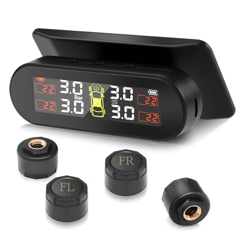 Avutrel Tire Pressure Monitoring SystemTPMS Solar ChargeAdjustable angle on WindowshieldLCD Display4 Sensors6 Alarm ModesEasy to Install Real Time Display Temperature Pressure for RVSedansSUVMPV - Image 1