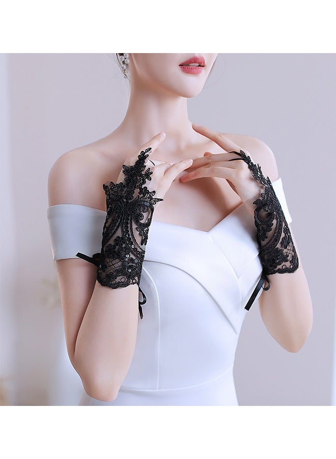 قفازات زفاف من الدانتيل للعروس قفازات زفاف بدون أصابع قفازات زهور - Image 1