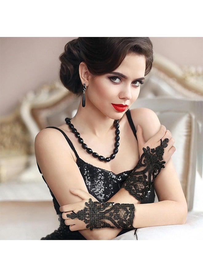 قفازات زفاف من الدانتيل للعروس قفازات زفاف بدون أصابع قفازات زهور - Image 3