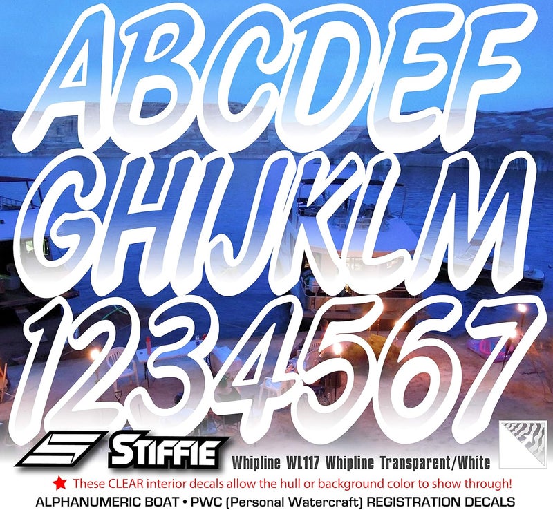 Stiffie WHIPLINE 3" Alpha-Numeric Registration Identification Numbers Stickers Decals for Boats & Personal Watercraft (Transparent/White) - Image 5