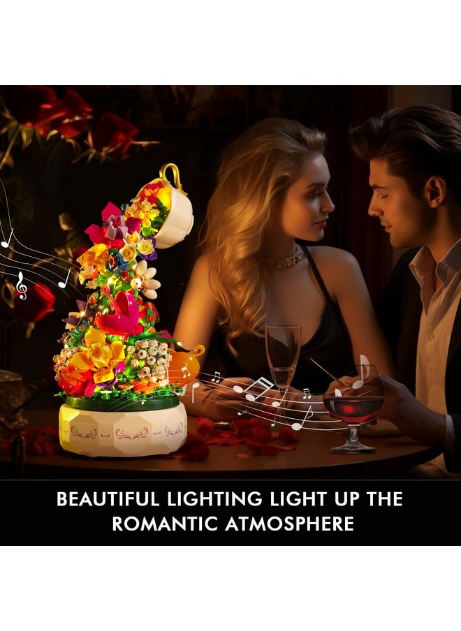 Hogokids - Flowers Music Box Building Block Kit With Light 571Pcs Botanical Collection Rotating Music Box Building Blocks Set ; Valentine'S Day Birthday Gift For Girls Boys Couples Adults Kids Ages 6+ - Image 1