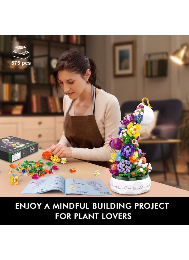 Hogokids - Flowers Music Box Building Block Kit With Light 571Pcs Botanical Collection Rotating Music Box Building Blocks Set ; Valentine'S Day Birthday Gift For Girls Boys Couples Adults Kids Ages 6+ - Image 1
