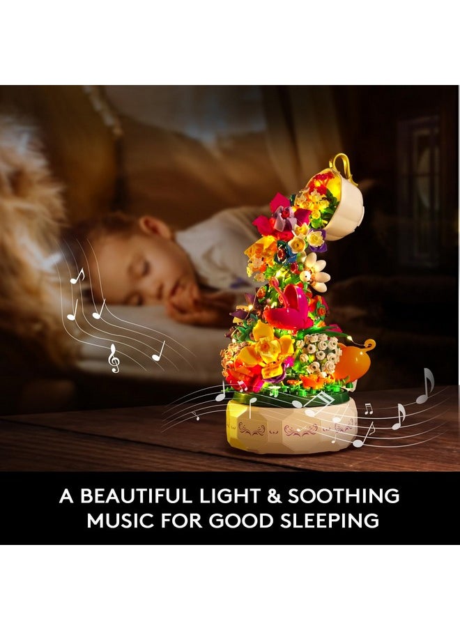 Hogokids - Flowers Music Box Building Block Kit With Light 571Pcs Botanical Collection Rotating Music Box Building Blocks Set ; Valentine'S Day Birthday Gift For Girls Boys Couples Adults Kids Ages 6+ - Image 1
