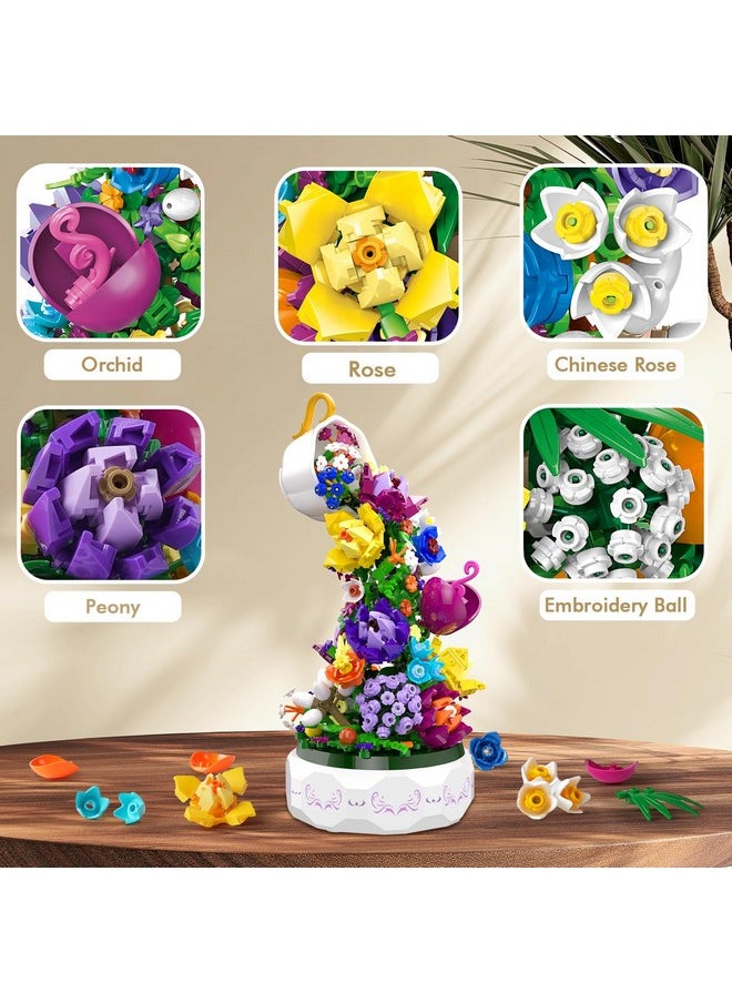 Hogokids - Flowers Music Box Building Block Kit With Light 571Pcs Botanical Collection Rotating Music Box Building Blocks Set ; Valentine'S Day Birthday Gift For Girls Boys Couples Adults Kids Ages 6+ - Image 1