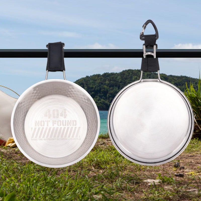 304 Stainless Steel Camping Bowl With Hook Handle Non Stick Portable For Camping Picnic RV Travel - Image 3