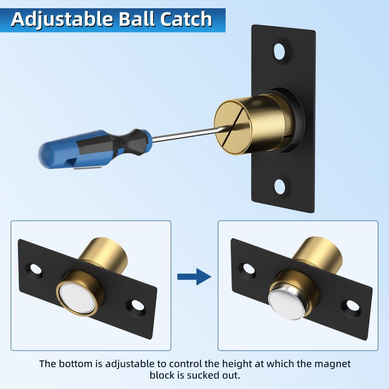 Jiayi Closet Magnetic Catch Door Ball Catch Jiayi 2 Pack Door Ball Magnetic Latch Replacement Hardware Black Roller Door Latch Top Door Adjustable for Invisible Closet Gate Pantry Magnet Closing - Image 5