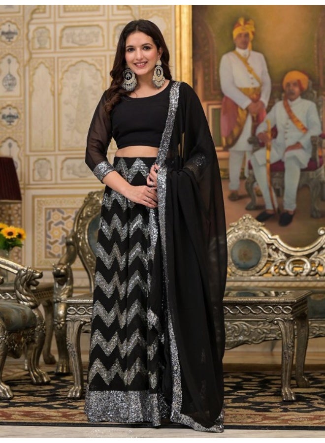 AKS Black Sequinned party wear lehenga Choli - Image 2