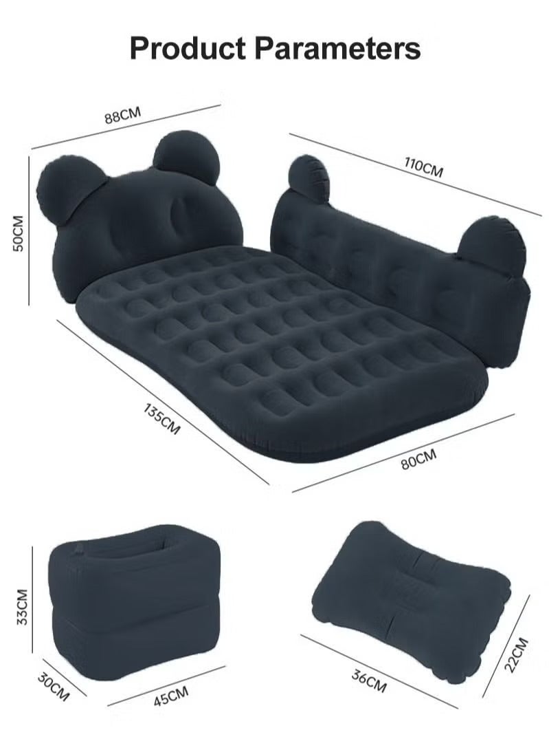 Sharpdo 3 Piece Flocking Air Mattress Car Inflatable Bed  for Home and Car  C01-Black with Headrest - Image 2