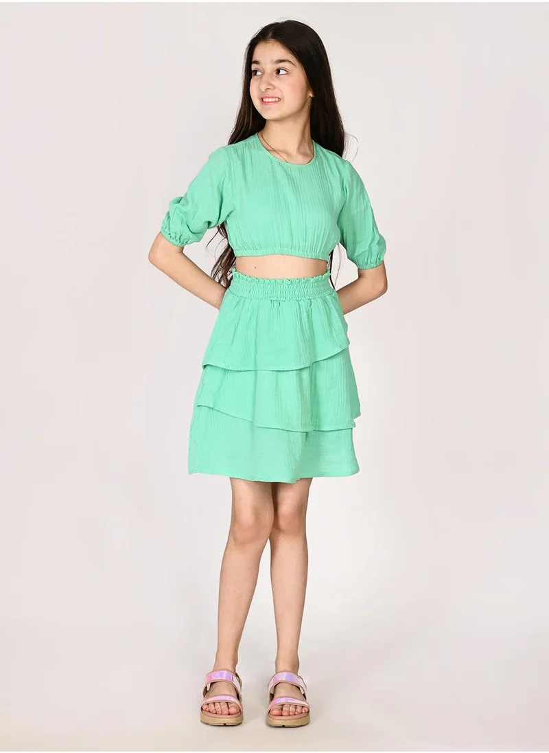 LILPICKS Solid Top with Flared Skirt Set