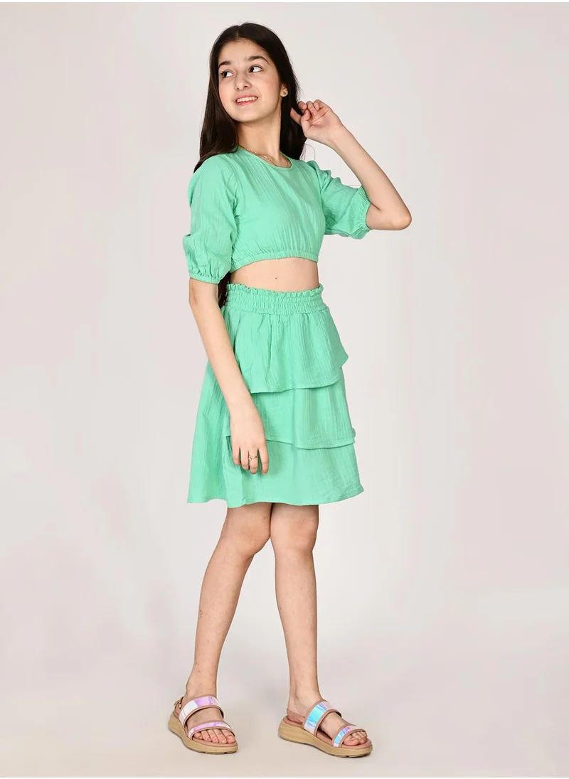 LILPICKS Solid Top with Flared Skirt Set