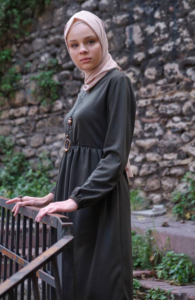 Sefa Merve Necklace Tunic Trousers Double Suit 0583-07 Khaki  - Image 3