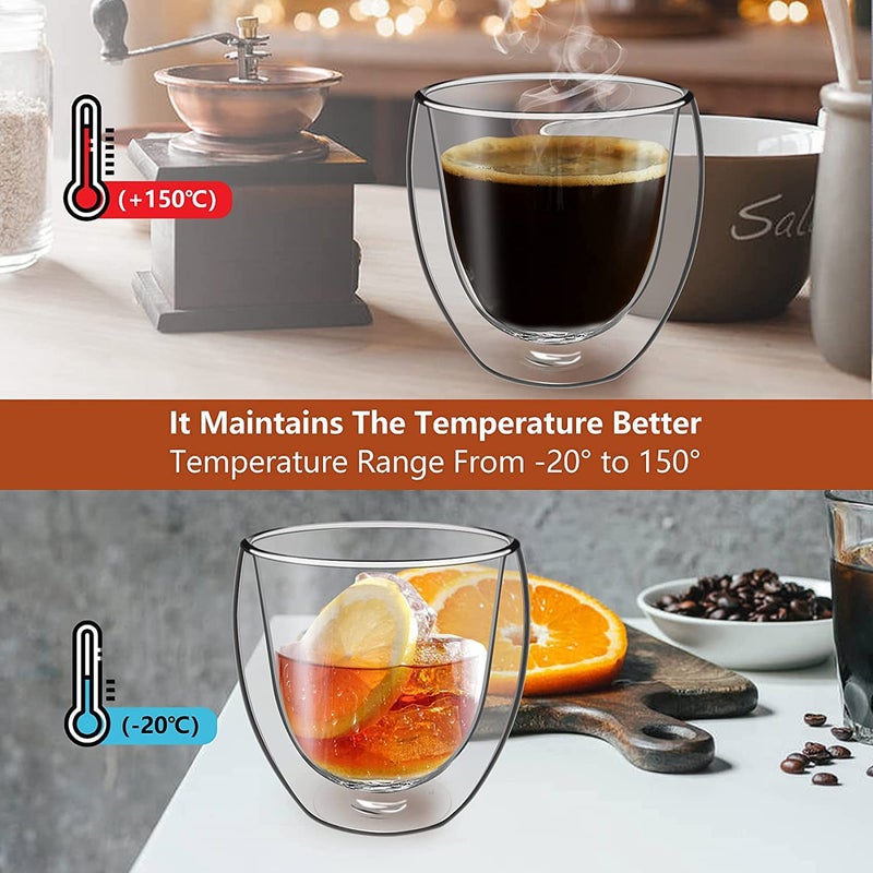 KELVEE Double Wall Glass Coffee Mugs Set of 2 250ml Without Handle Insulated Glass Coffee Mug Without Handle Clear Coffee Mugs 2 - Image 5