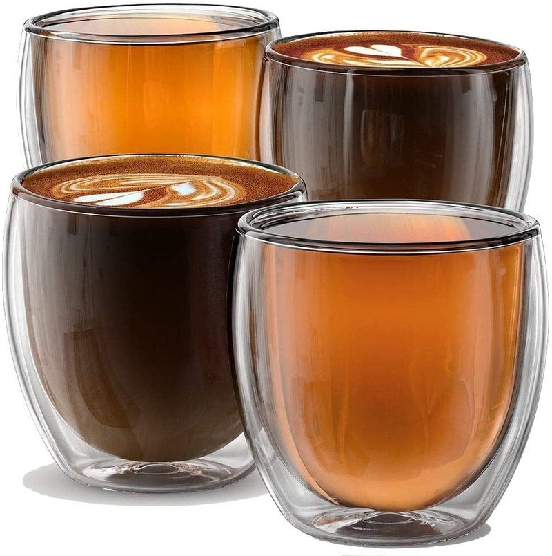 KELVEE Double Wall Glass Coffee Mugs Set of 2 250ml Without Handle Insulated Glass Coffee Mug Without Handle Clear Coffee Mugs 2 - Image 1