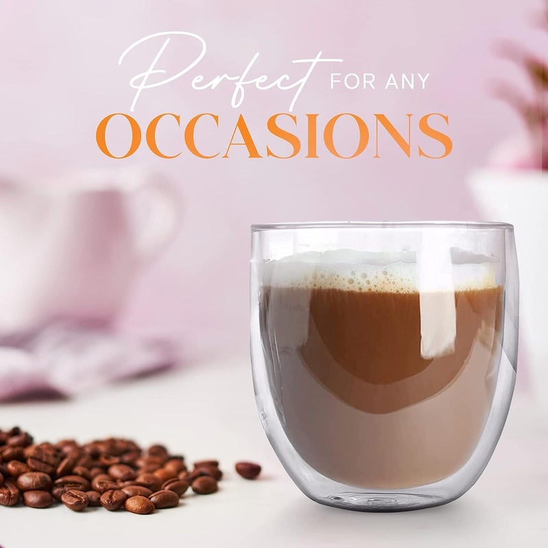 KELVEE Double Wall Glass Coffee Mugs Set of 2 250ml Without Handle Insulated Glass Coffee Mug Without Handle Clear Coffee Mugs 2 - Image 2