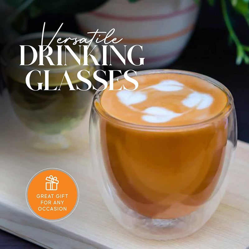 KELVEE Double Wall Glass Coffee Mugs Set of 2 250ml Without Handle Insulated Glass Coffee Mug Without Handle Clear Coffee Mugs 2 - Image 3