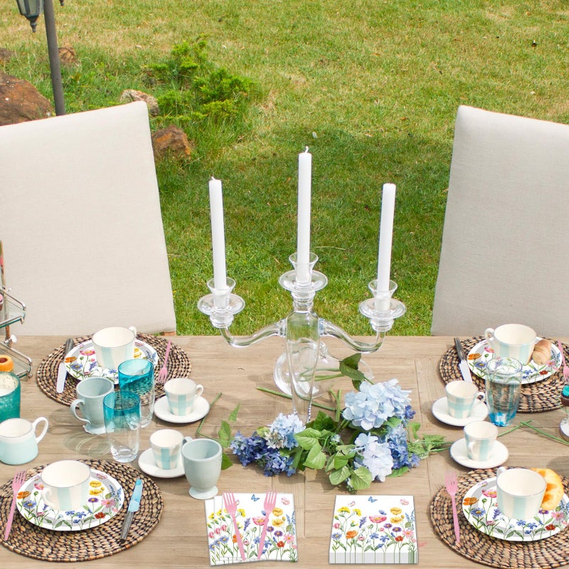 Merriva 100 Pcs Spring Floral Party Supplies Set, Serves 25 â€“ Disposable Flower Paper Plates, Napkins, and Forks, Garden Bloom Themed Tableware for Picnic, Tea Party, Birthday, and Motherâ€™s Day Decorations - Image 5