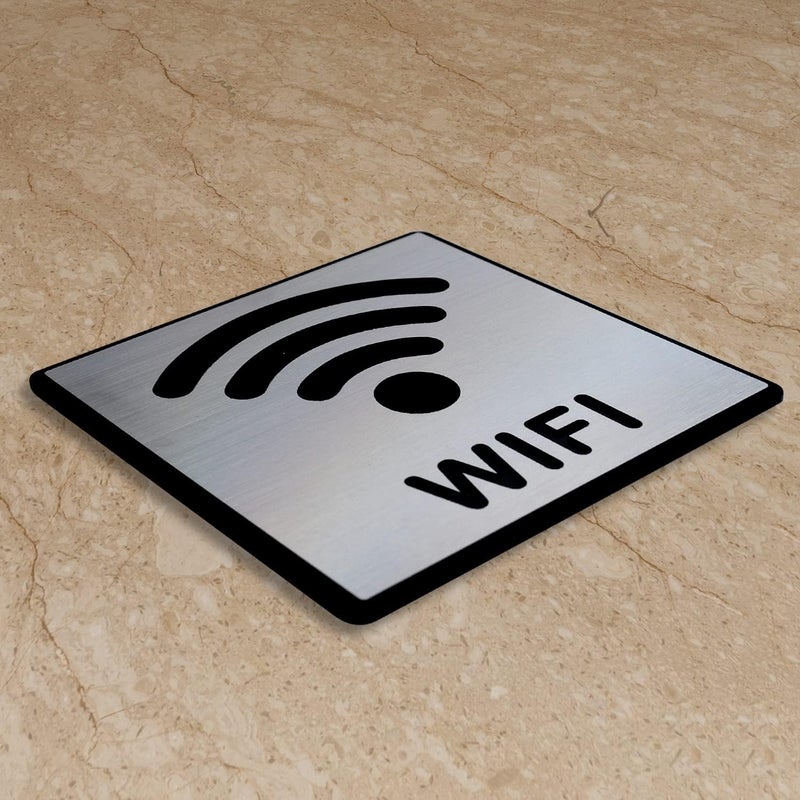 BerryBox Premium Brush Finish Square Silver Acrylic Free WiFi Sign Easy to Mount 3M Double Side Tape 5.8 Inch Signage Self-Adhesive Business Stores Cafe Shop Hospital School Office Hotel - Image 5