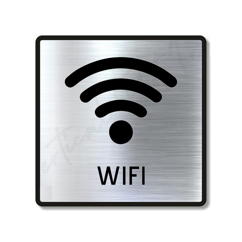 BerryBox Premium Brush Finish Square Silver Acrylic Free WiFi Sign Easy to Mount 3M Double Side Tape 5.8 Inch Signage Self-Adhesive Business Stores Cafe Shop Hospital School Office Hotel - Image 1